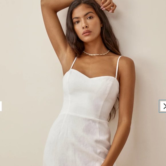 Reformation Roarke Linen Dress in White ASO Kristin Cavallari JLo 2 - Picture 4 of 13